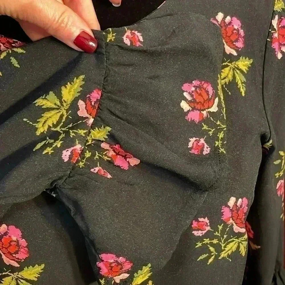 Old Navy Women’s Medium Black Floral Flare 3/4 Sleeve Tunic Shift Dress - Picture 6 of 10
